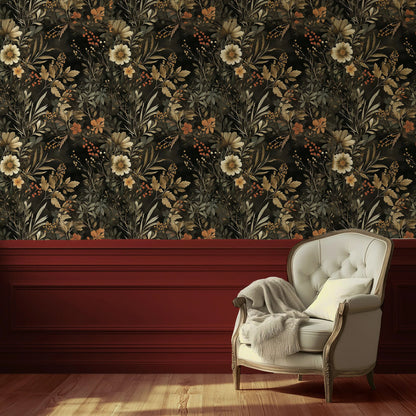 Autumn Harvest - Dark Moody Floral Wallpaper