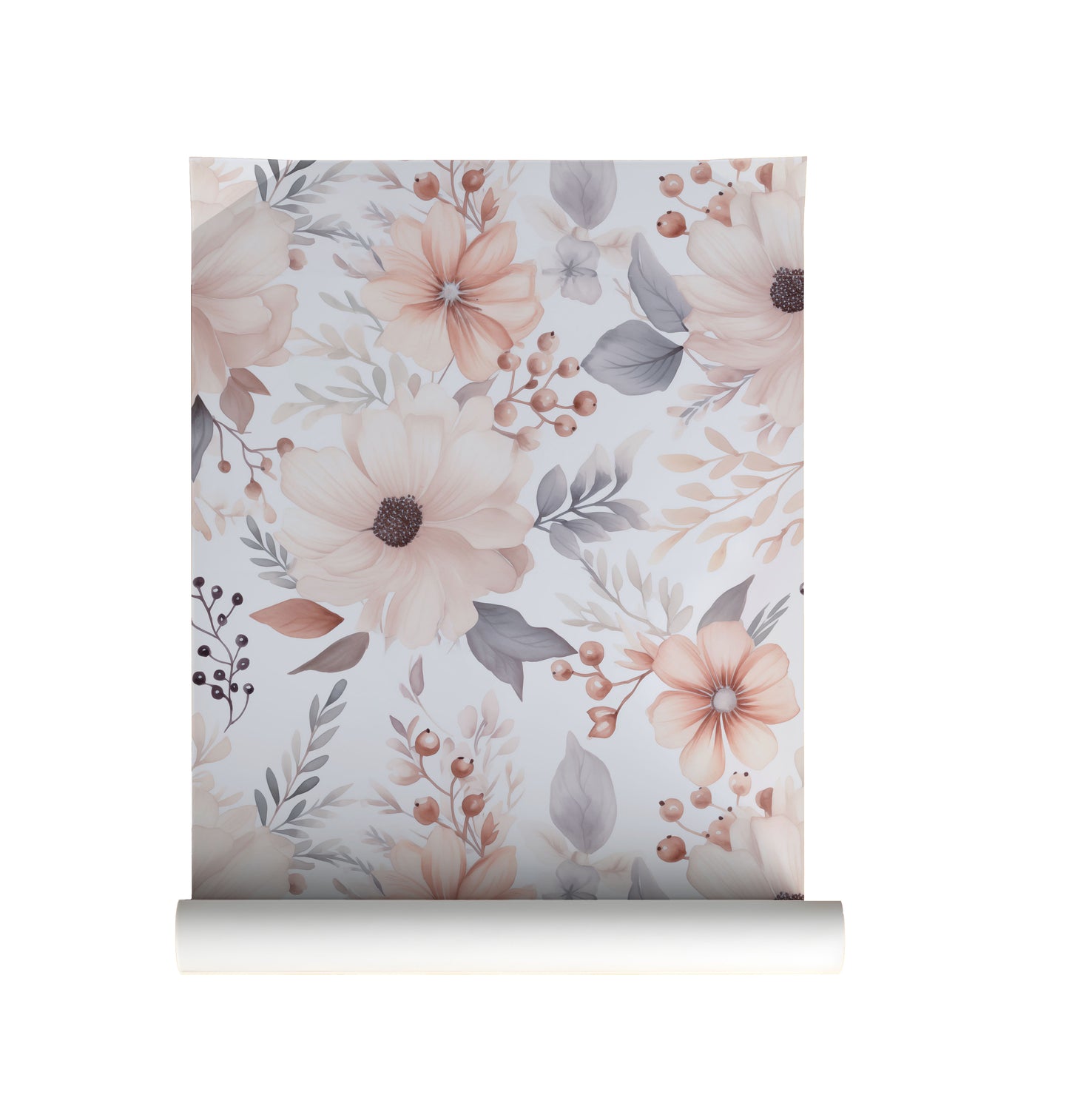 Watercolor Garden - Dusty Rose and Grey Floral Wallpaper