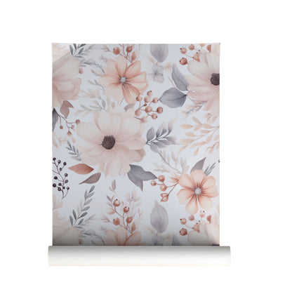 Watercolor Garden - Dusty Rose and Grey Floral Wallpaper