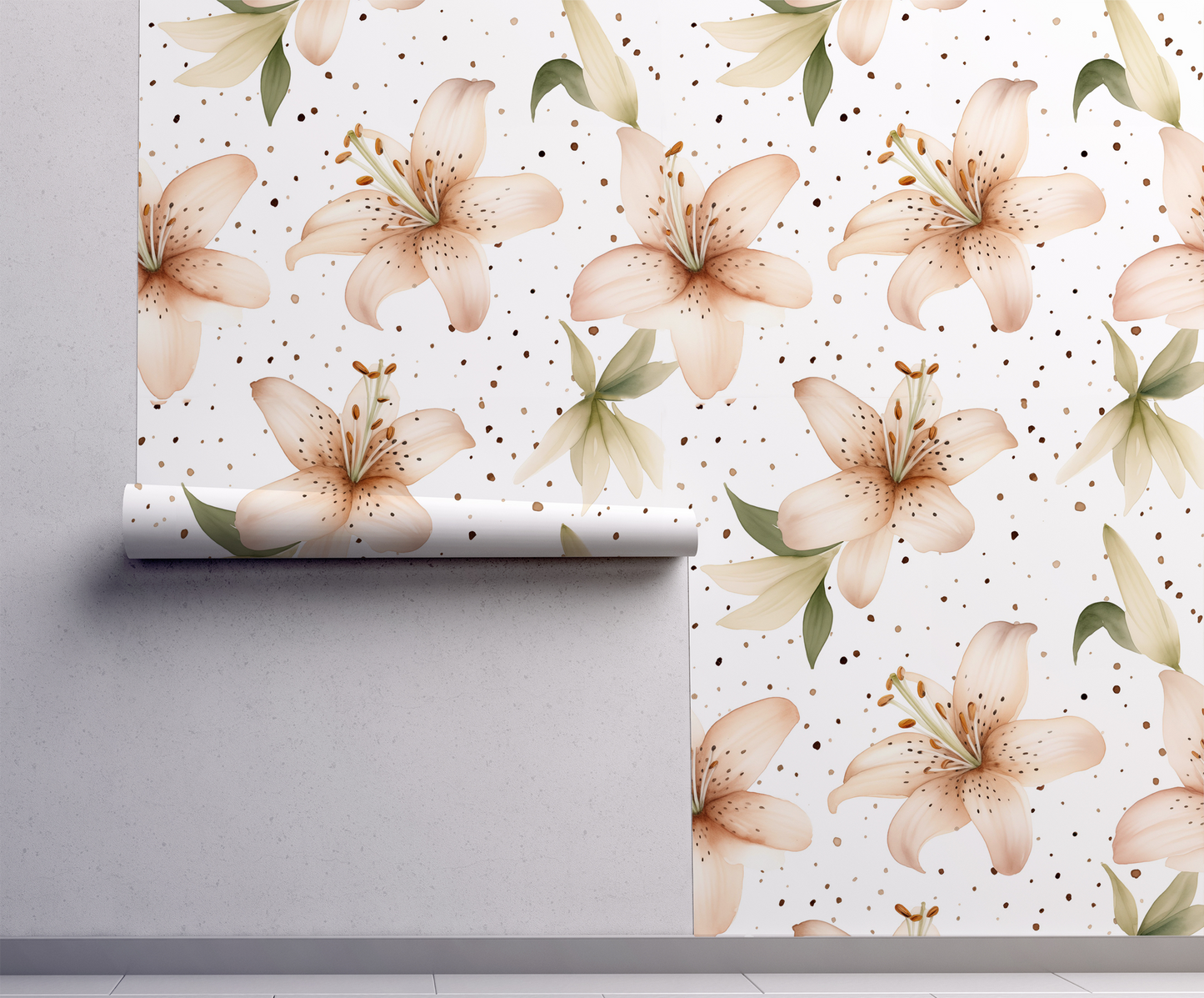 Peaches and Cream Lily Terrazzo - Watercolor Flowers Wallpaper
