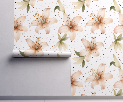 Peaches and Cream Lily Terrazzo - Watercolor Flowers Wallpaper