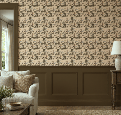 Gothic CottageCore Toile | Camping Skeleton Wallpaper