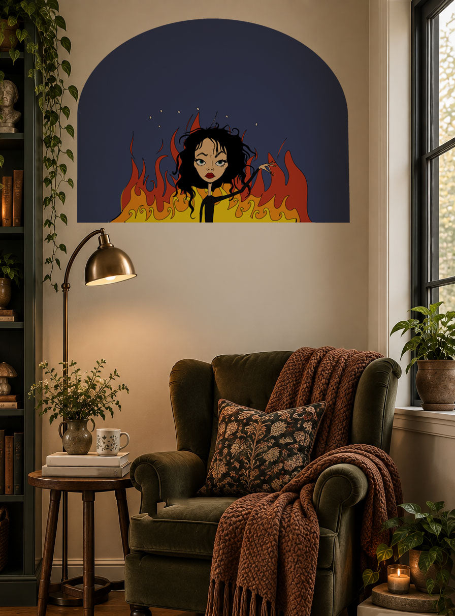Whimsical wall arch, quirky removable wall decor for creative spaces, in living room.