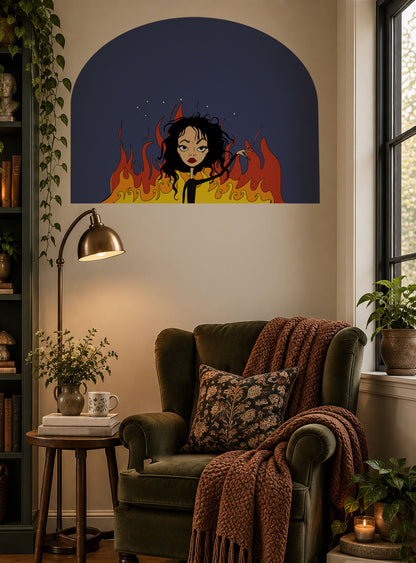 Whimsical wall arch, quirky removable wall decor for creative spaces, in living room.