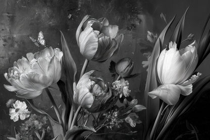 Monochrome Floral Wallpaper – Black & White Tulip Wall Mural