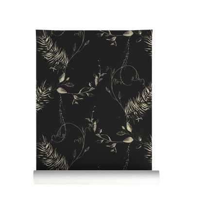 Nocturnal Ferns | Black and Gold Floral Peel and Stick Wallpaper