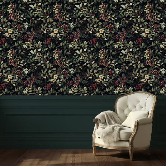 Shadowgarden - Dark Floral and Berry Wallpaper