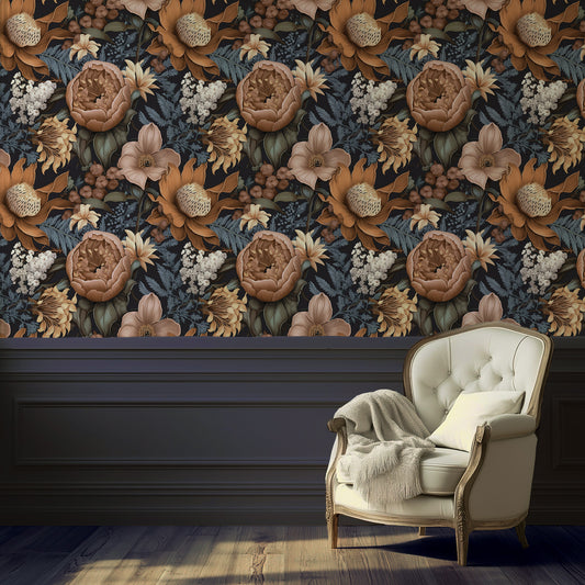 Vintage Meadow - Dark Moody Floral Wallpaper