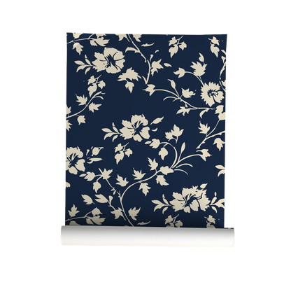 Navy and Cream Lace Wallpaper
