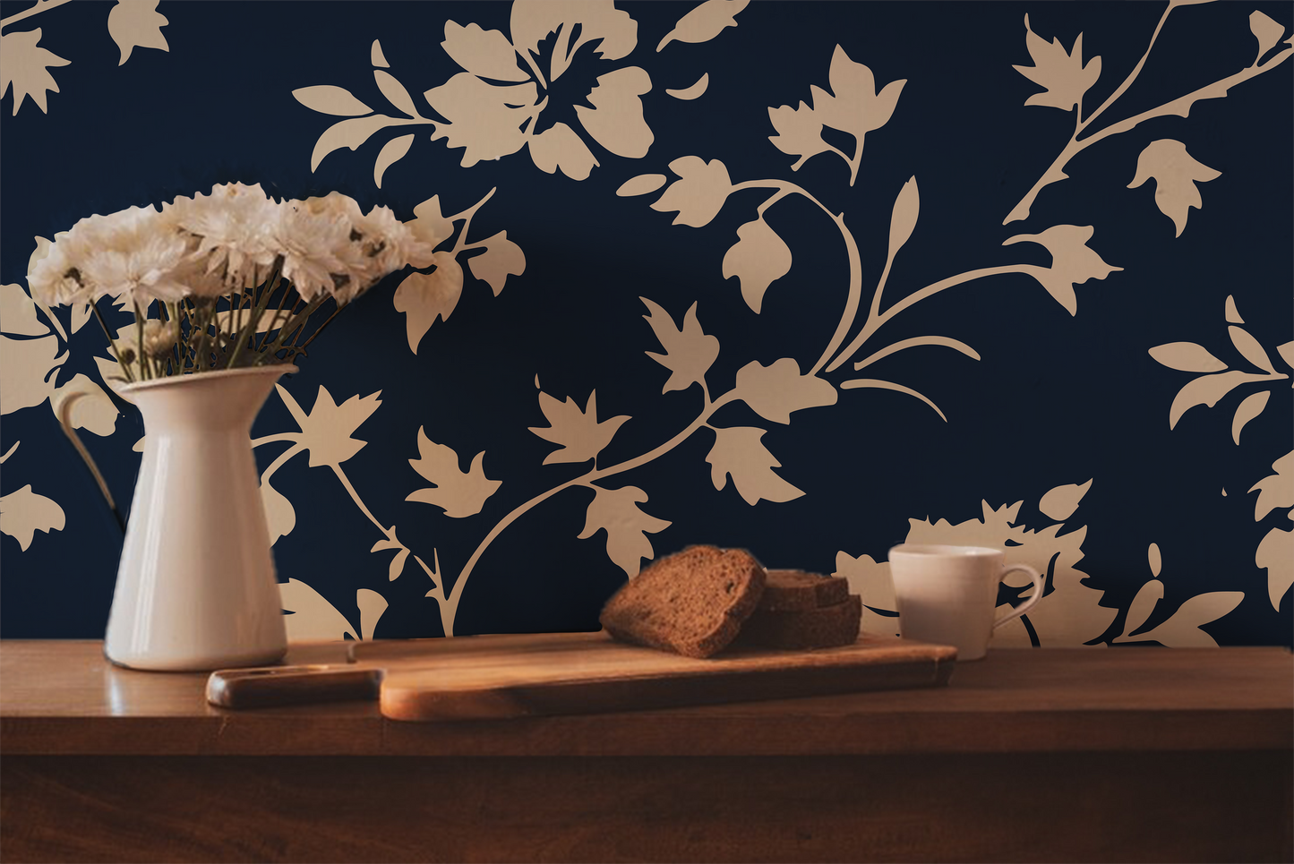 Navy and Cream Lace Wallpaper