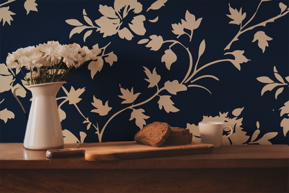 Navy and Cream Lace Wallpaper