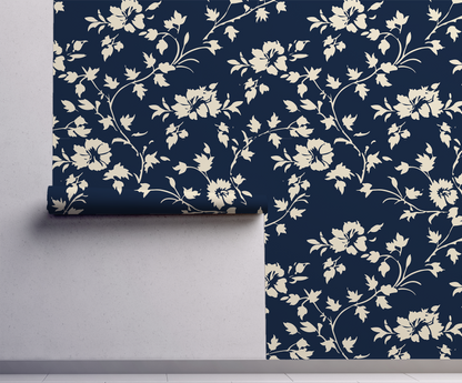 Navy and Cream Lace Wallpaper