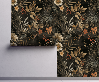 Autumn Harvest - Dark Moody Floral Wallpaper