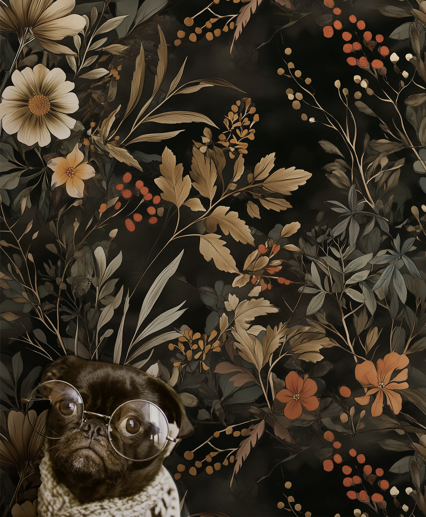 Autumn Harvest - Dark Moody Floral Wallpaper