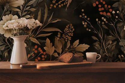 Autumn Harvest - Dark Moody Floral Wallpaper