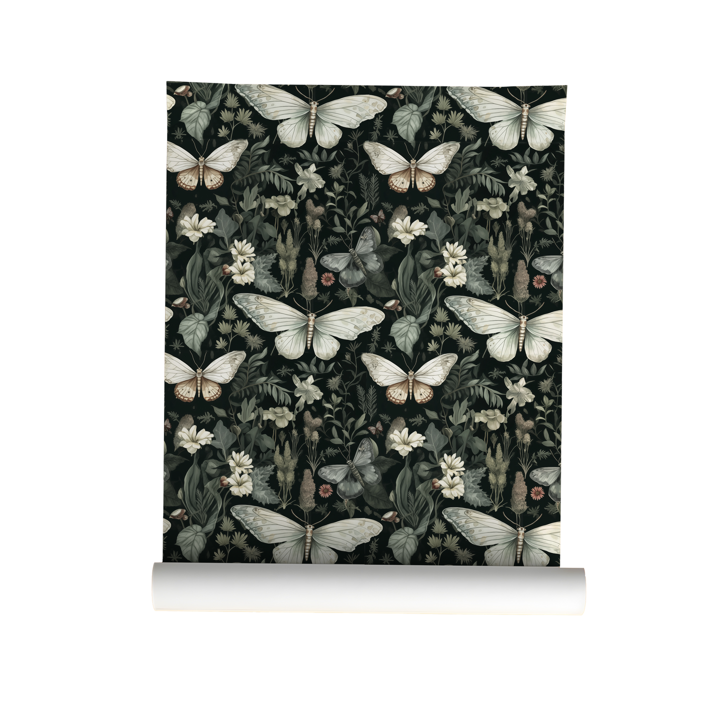 A Moths Tale - Green Floral Moth Wallpaper