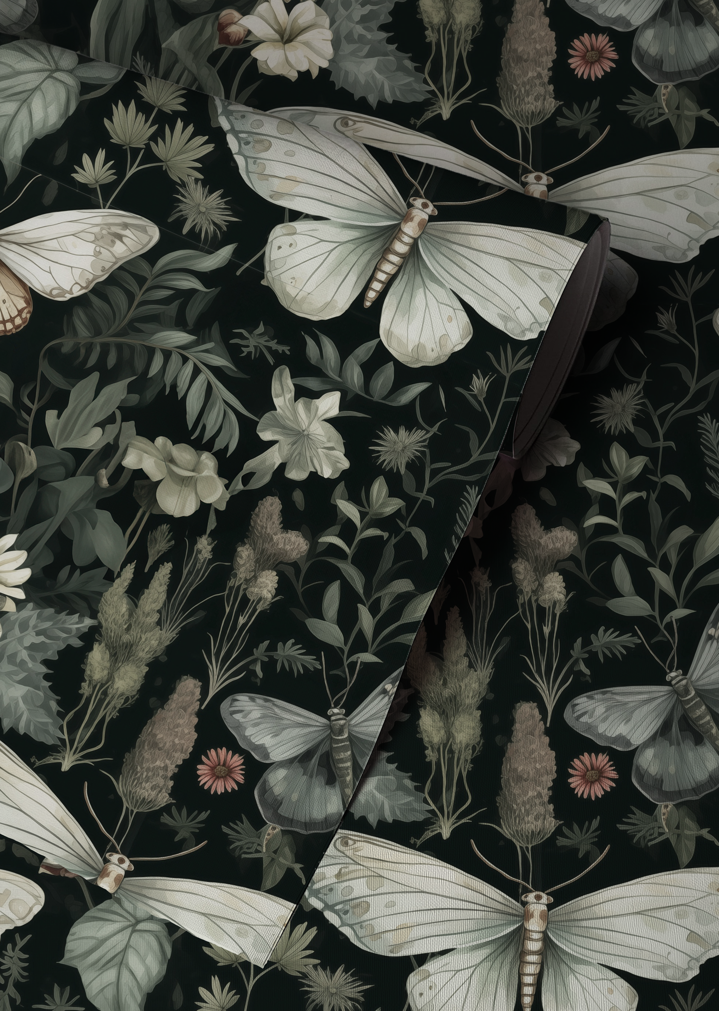 A Moths Tale - Green Floral Moth Wallpaper