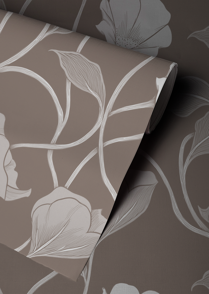 Taupe Floral Vines Wallpaper - Neutral Botanical Wallpaper