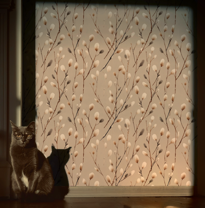 Furry Catkins Wallpaper – Neutral Botanical Peel and Stick Wallpaper