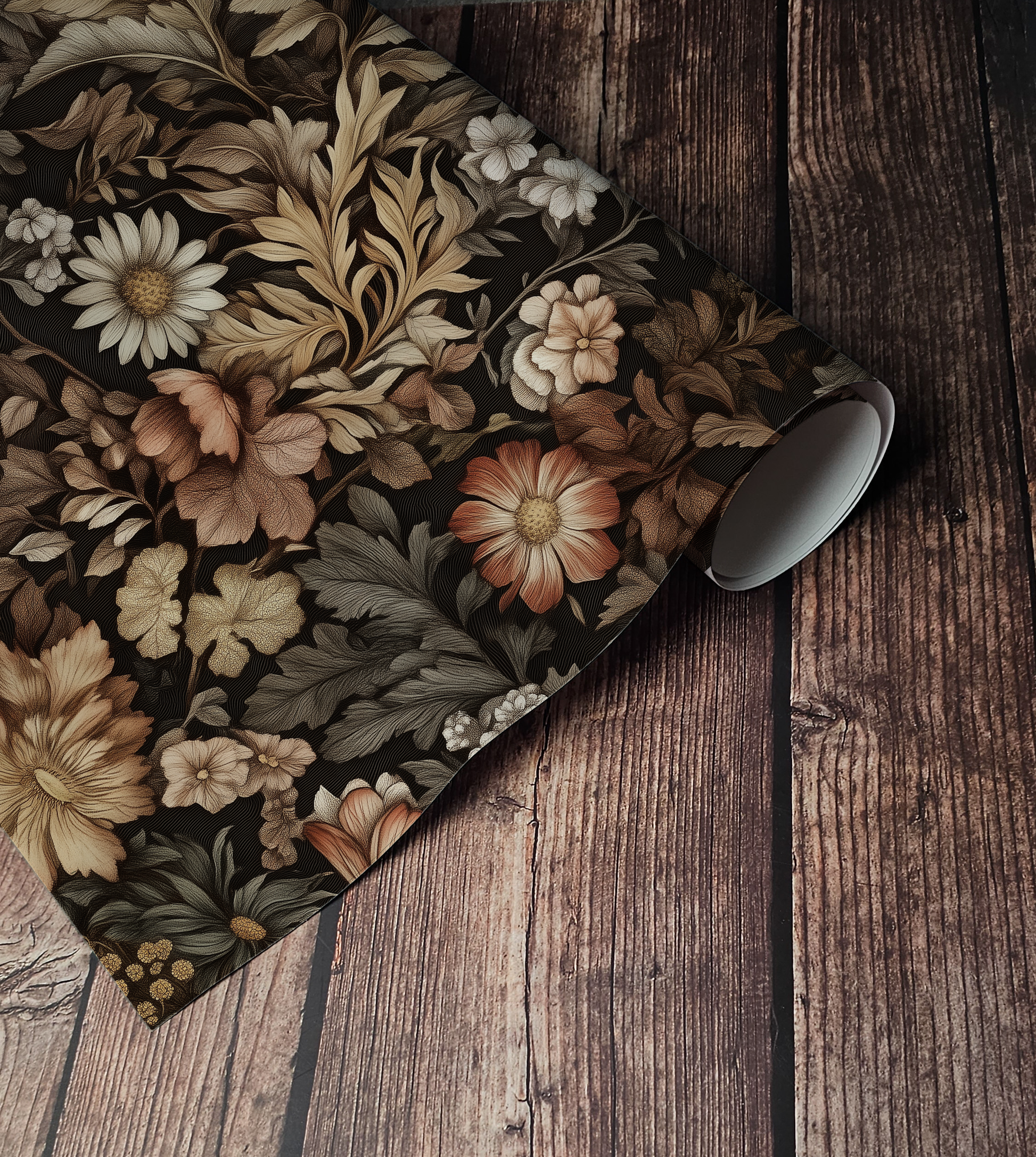 Dark floral wallpaper with moody midnight blooms and lush botanical layers 