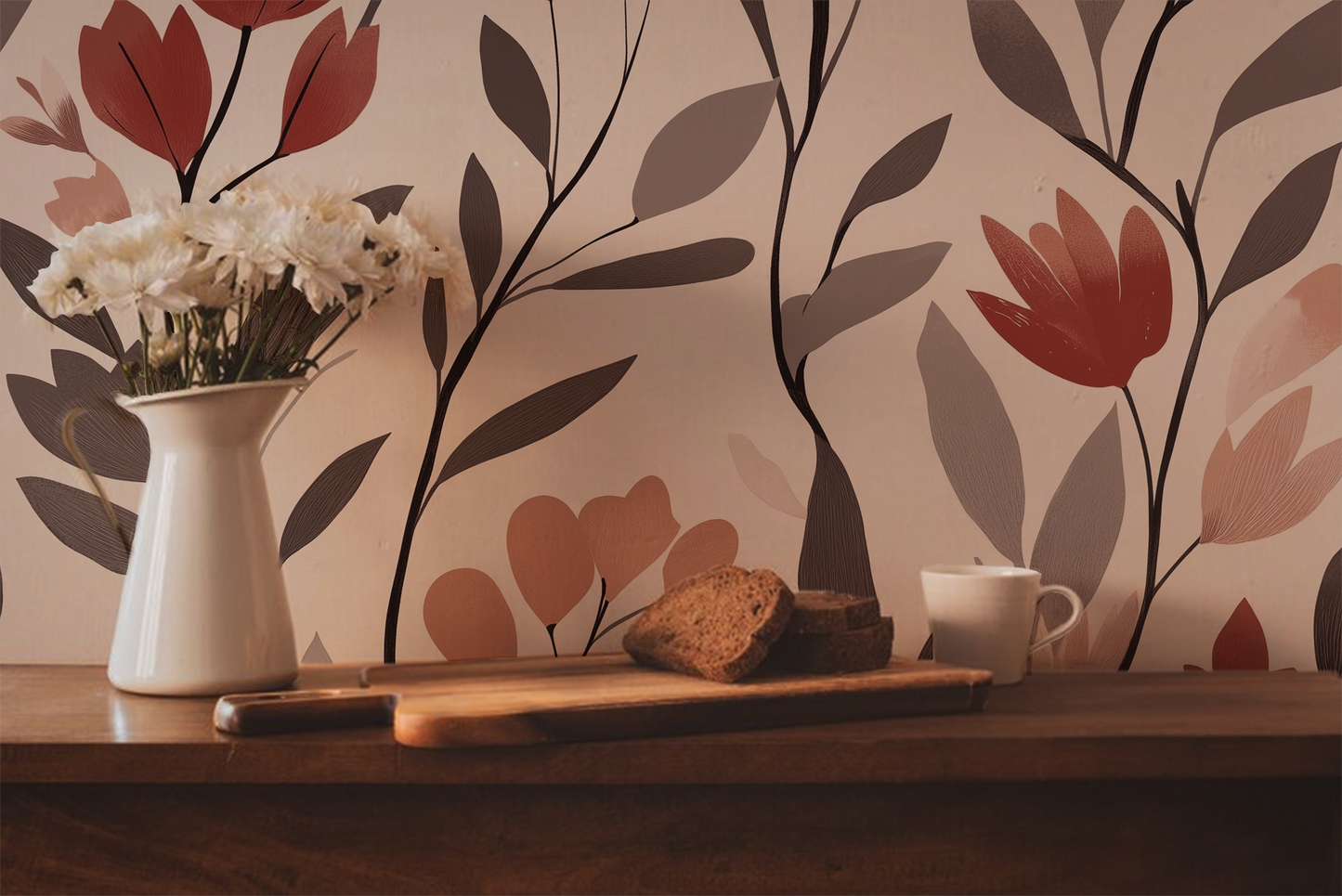 Calmly Rooted – Neutral Botanical Floral Wallpaper