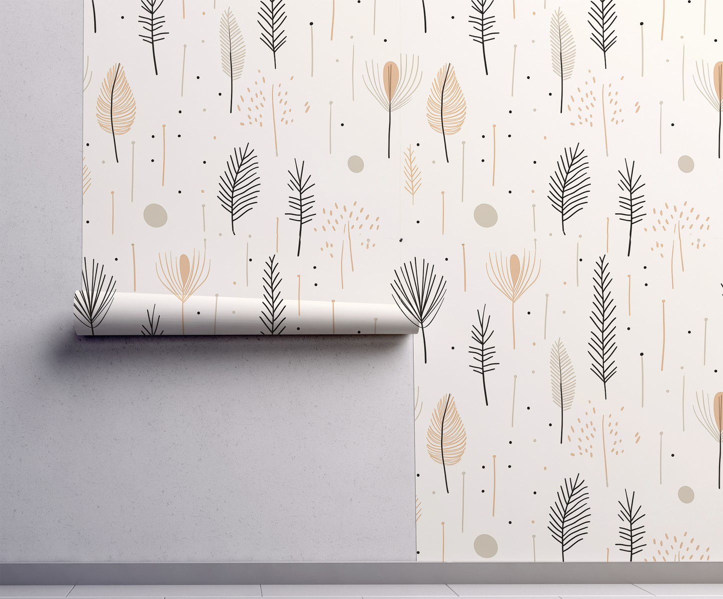 Neutral Botanical Wallpaper – Warm Beige Boho Design