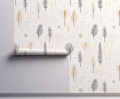 Neutral Botanical Wallpaper – Warm Beige Boho Design