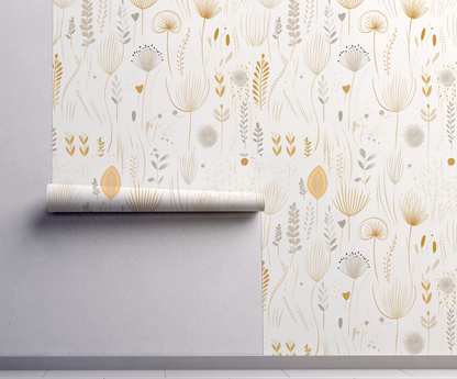 Neutral Botanical Wallpaper – Soft Beige Boho Design