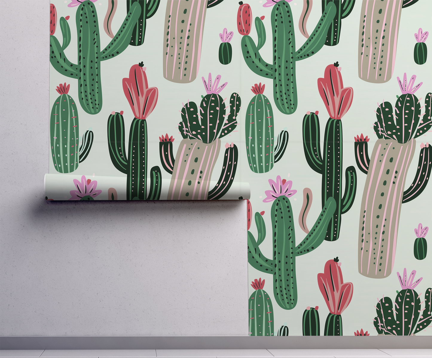 Southwest Cactus Wallpaper – Retro Desert Botanical Design