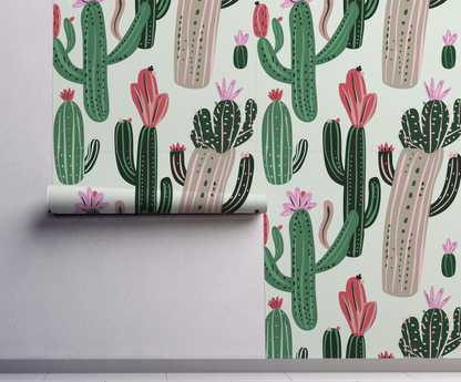 Southwest Cactus Wallpaper – Retro Desert Botanical Design