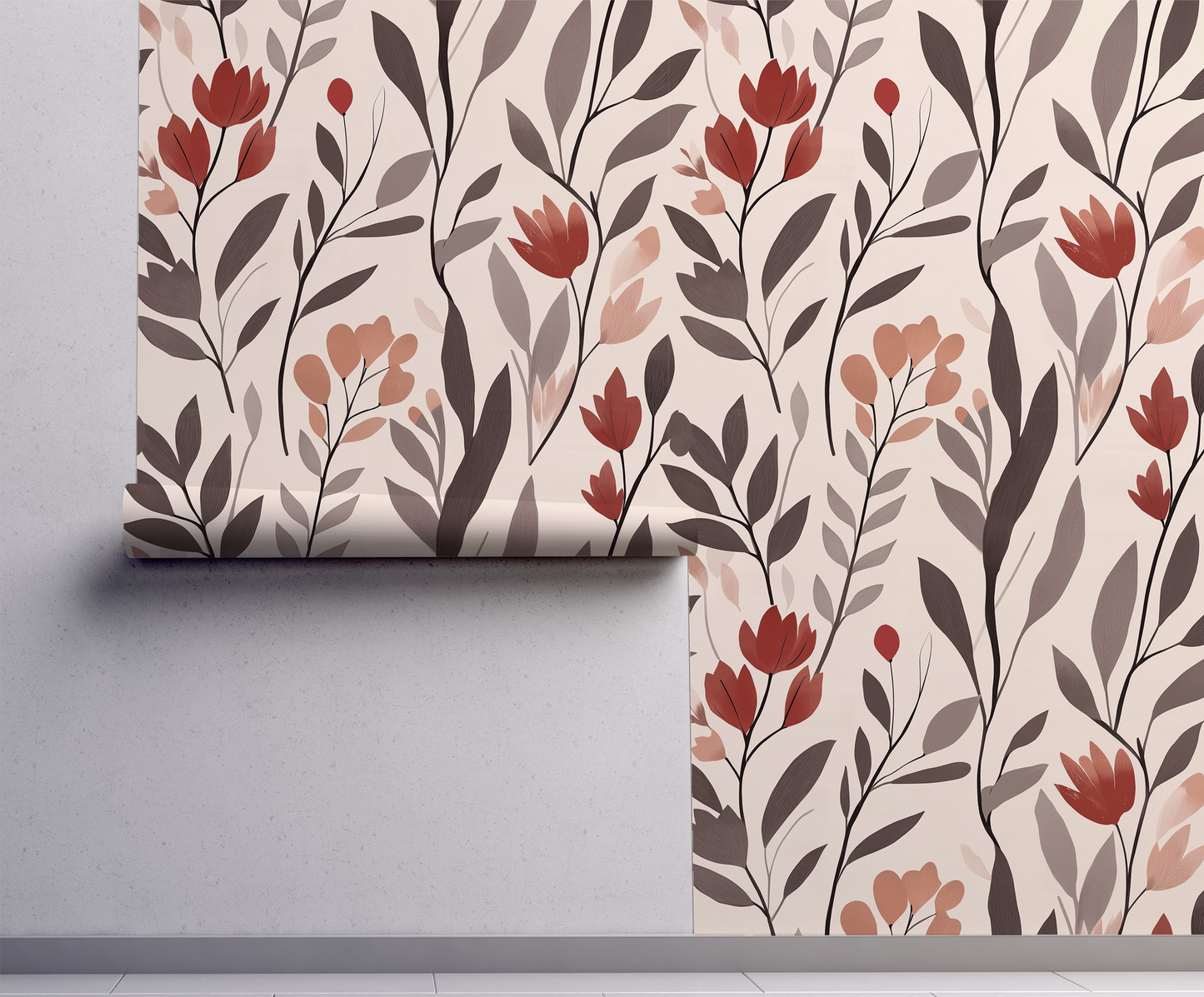 Calmly Rooted – Neutral Botanical Floral Wallpaper