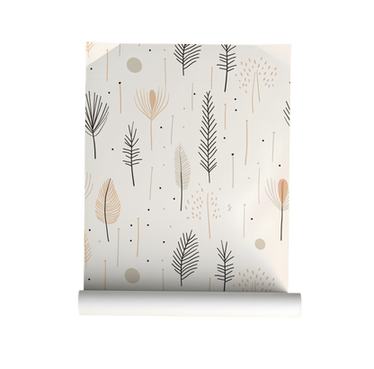 Neutral Botanical Wallpaper – Warm Beige Boho Design