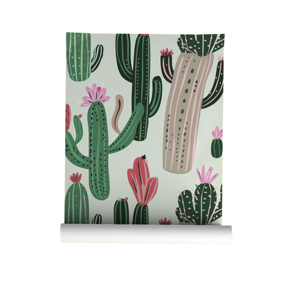 Southwest Cactus Wallpaper – Retro Desert Botanical Design