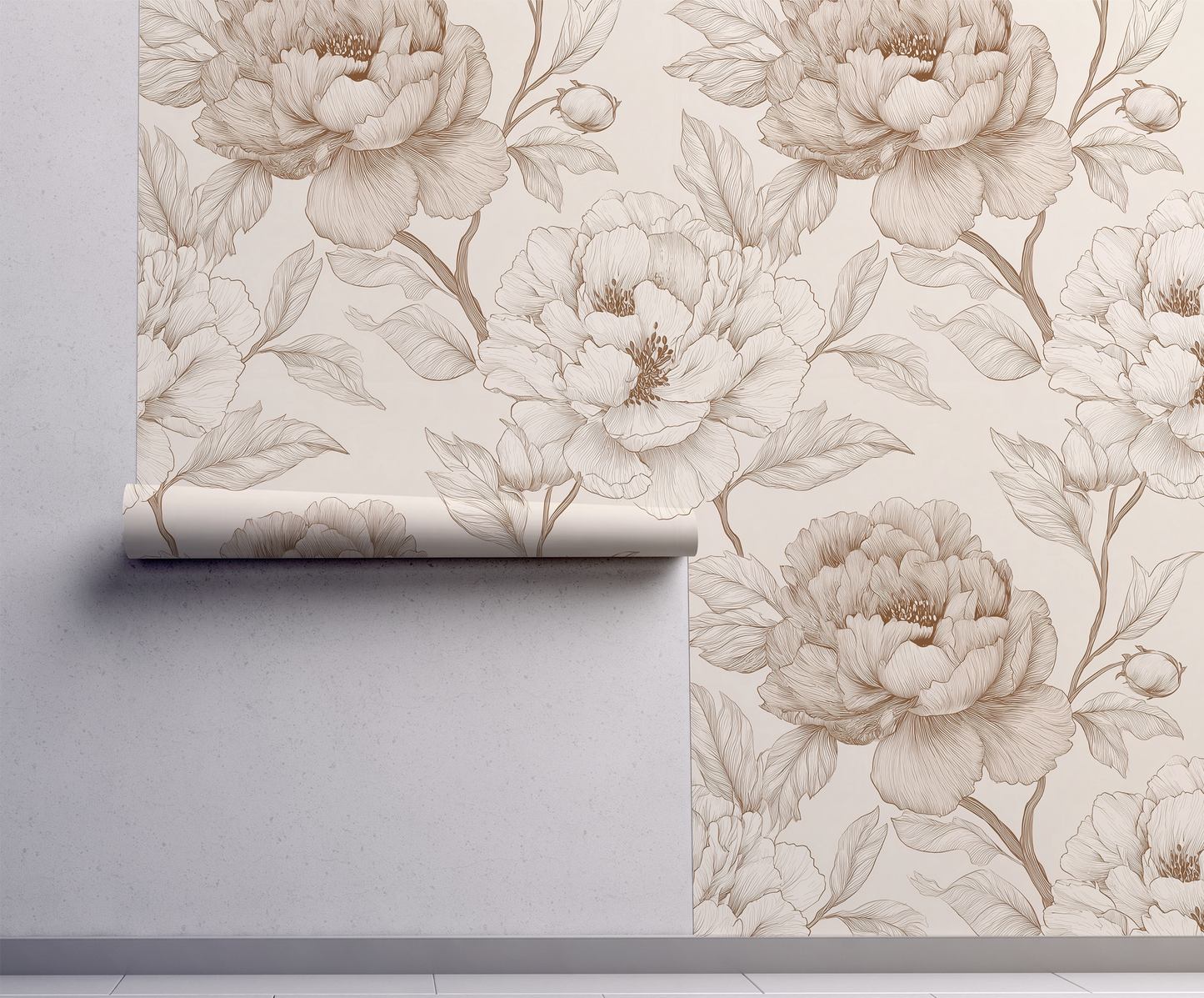 Vintage Peony Floral Wallpaper – Soft Neutral Botanical Design