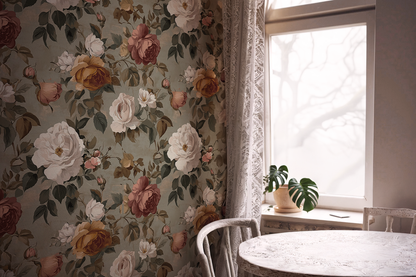 Heirloom Rose - Sage Floral Wallpaper
