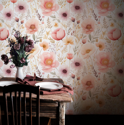 Whimsical Garden - Soft Watercolor Floral Wallpaper