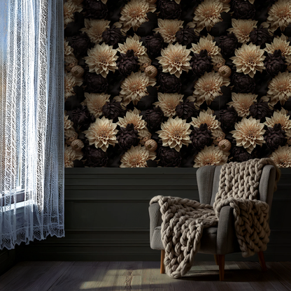 The Dance of the Dahlia - Dark Moody Floral Wallpaper