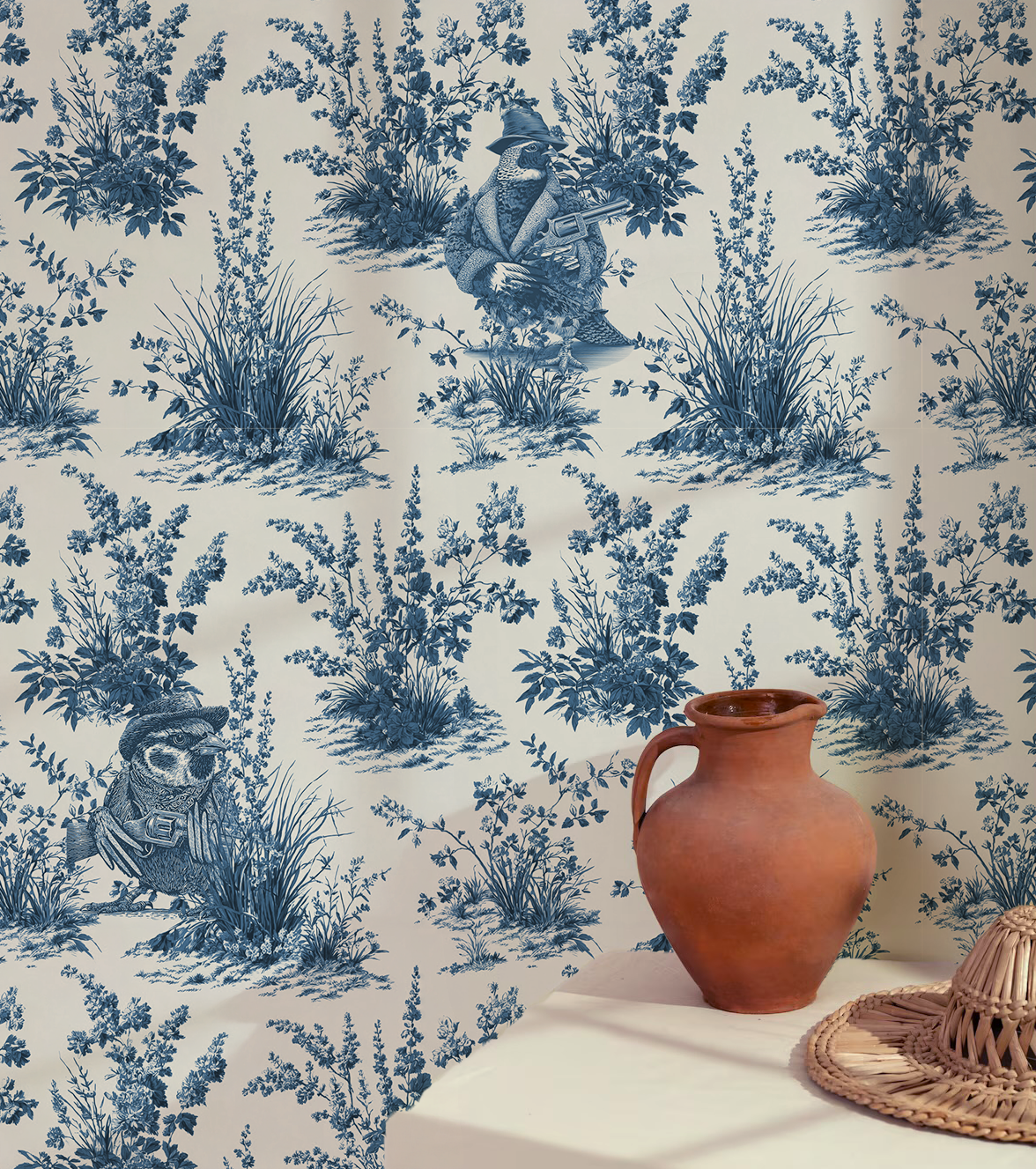 Western style vintage bird toile de jouy  peel and stick wallpaper 