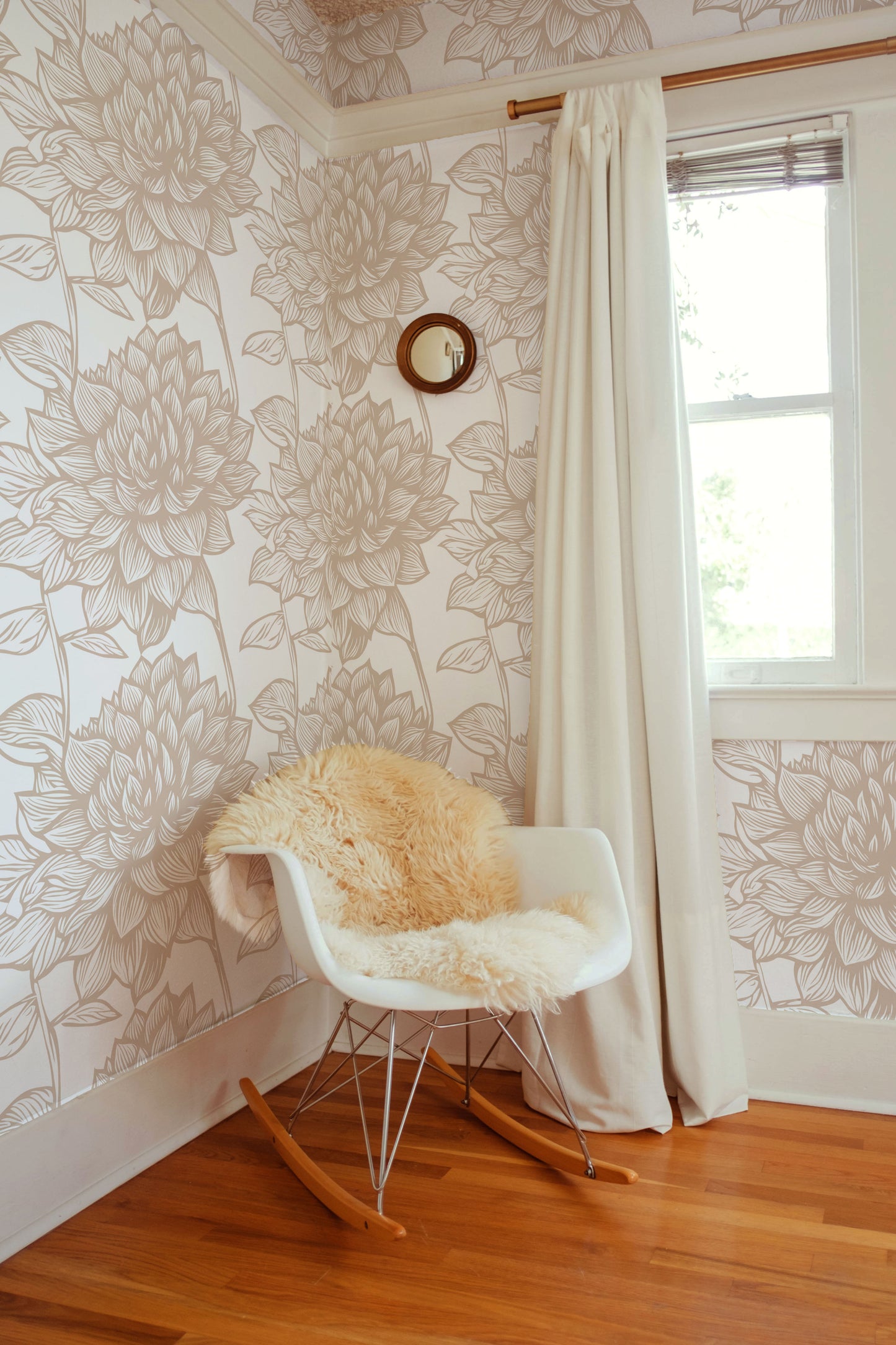 neutral lined floral peel and stick wallpaper