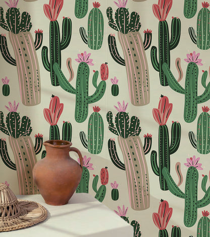 Cute cactus peel and stick wallpaper