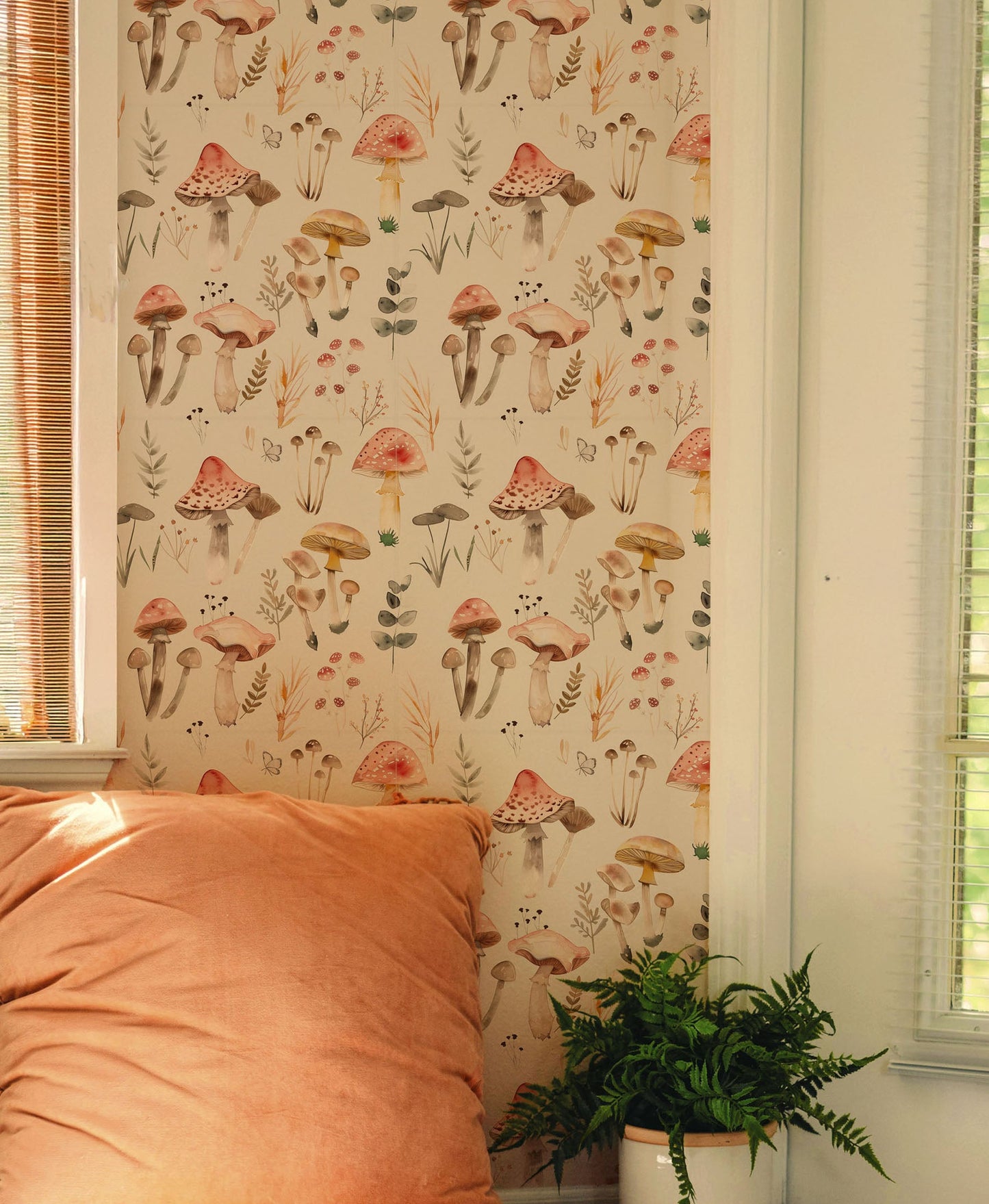 Whimsical vintage  mushroom peel and stick wallpaper
