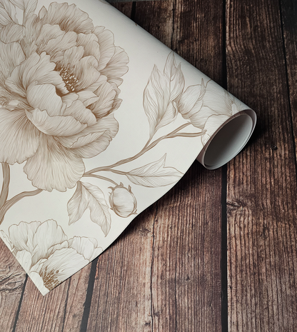 Vintage Peony Floral Wallpaper – Soft Neutral Botanical Design