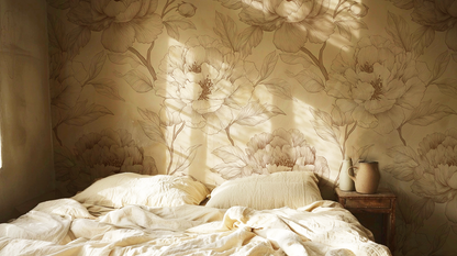 Vintage Peony Floral Wallpaper – Soft Neutral Botanical Design