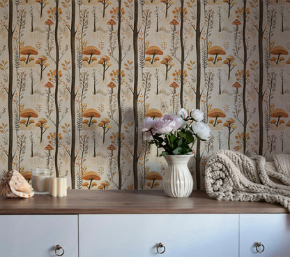 woodland mushroom forest peel and stick wallpaper