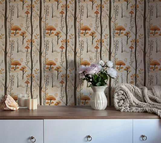woodland mushroom forest peel and stick wallpaper