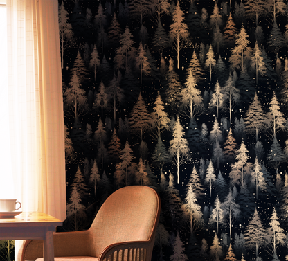 Dark woodland forest peel and stick wallpaper 