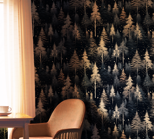 Dark woodland forest peel and stick wallpaper 