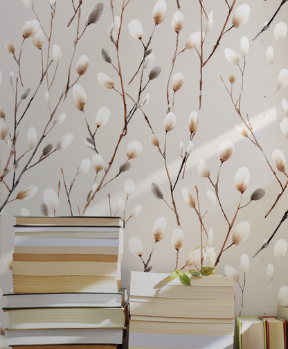 Neutral botanical peel and stick wallpaper 