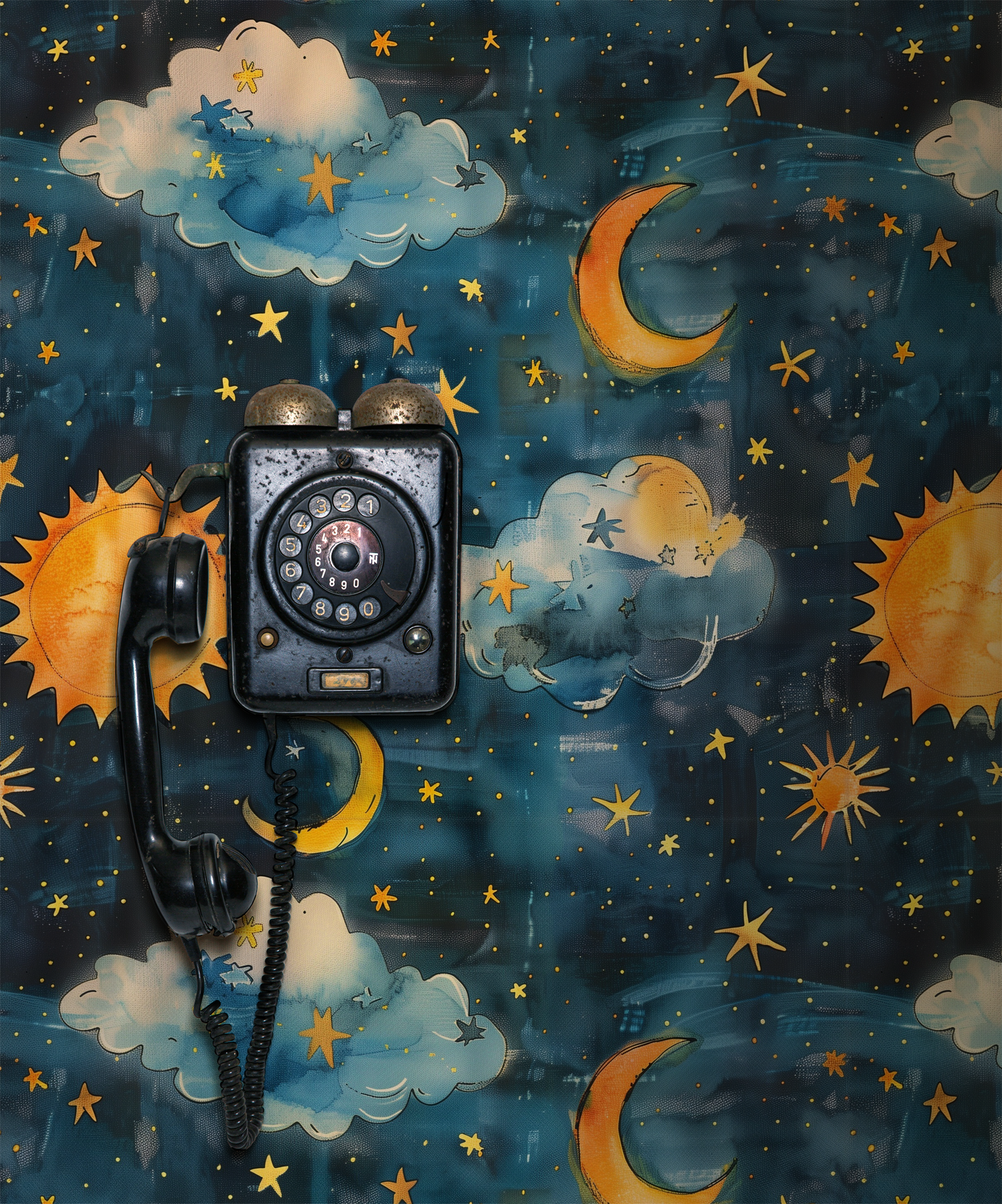 Watercolor sun and moon celestial peel and stick wallpaper