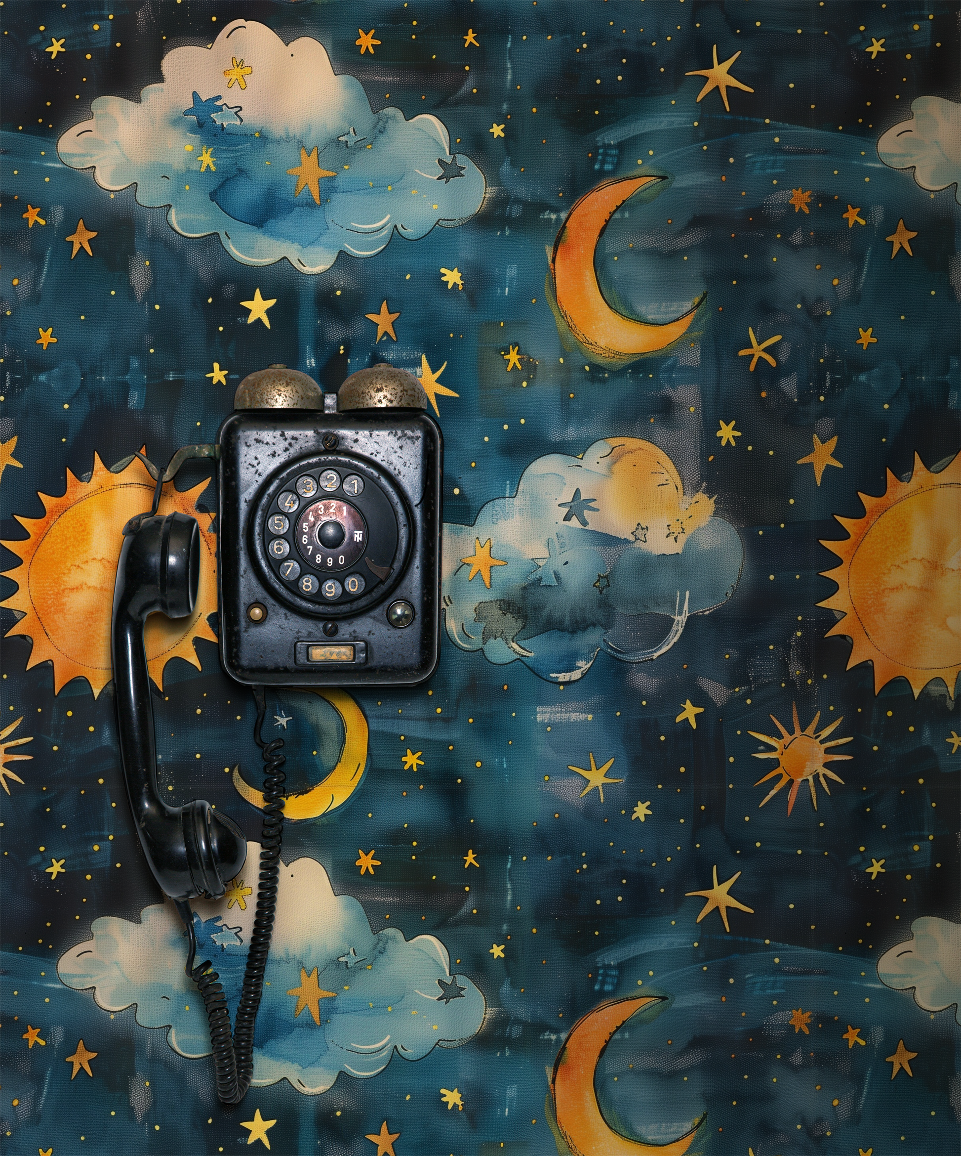 Watercolor sun and moon celestial peel and stick wallpaper